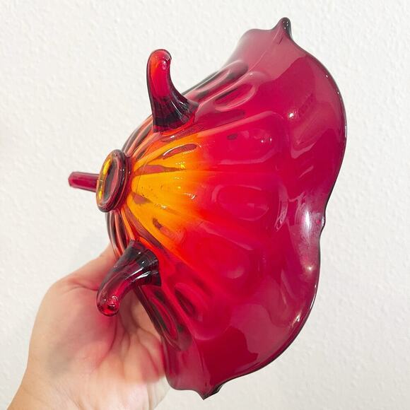 Vintage Fenton Bowl Red 7inches Footed Ruby Amberina Rare - Picture 5 of 11